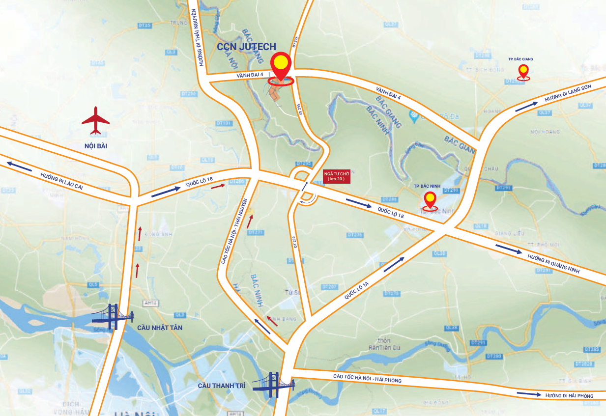 Tiếp giáp cảng hàng không quốc tế, cảng thủy nội địa, gần cảng biển