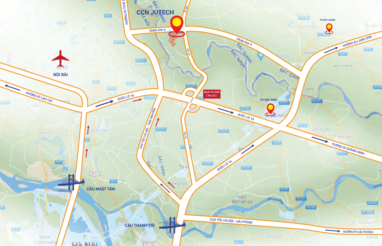 Bản đồ vị trí chiến lược Cụm công nghiệp JUTECH tại Bắc Ninh